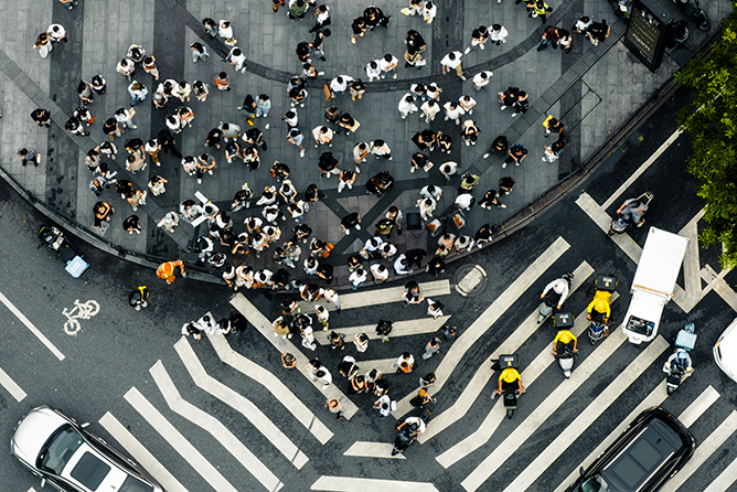 Top View of City Street Crossing