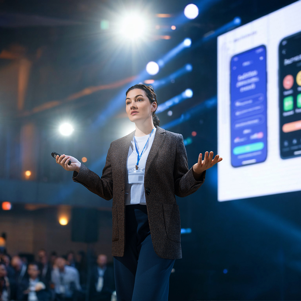 woman is presenting a phone