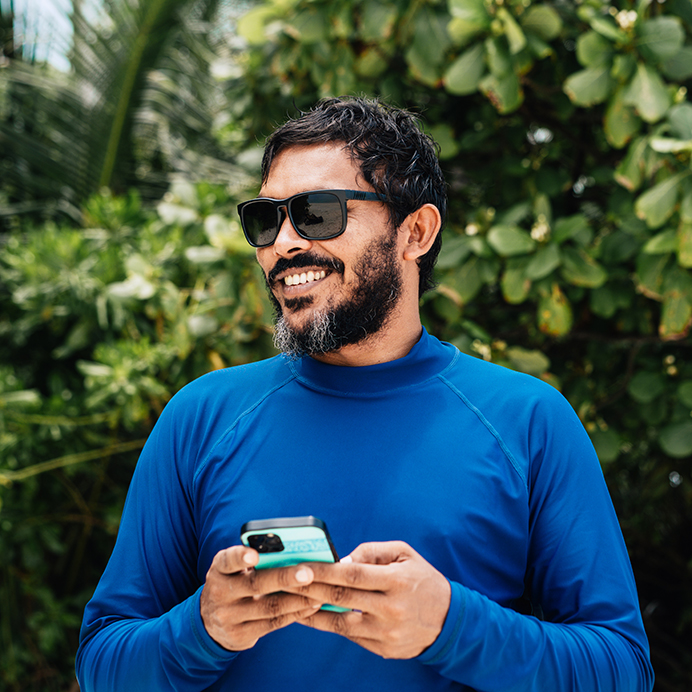 Portrait of a smiling good-natured man with a beard