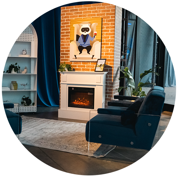 cozy fireplace and chair