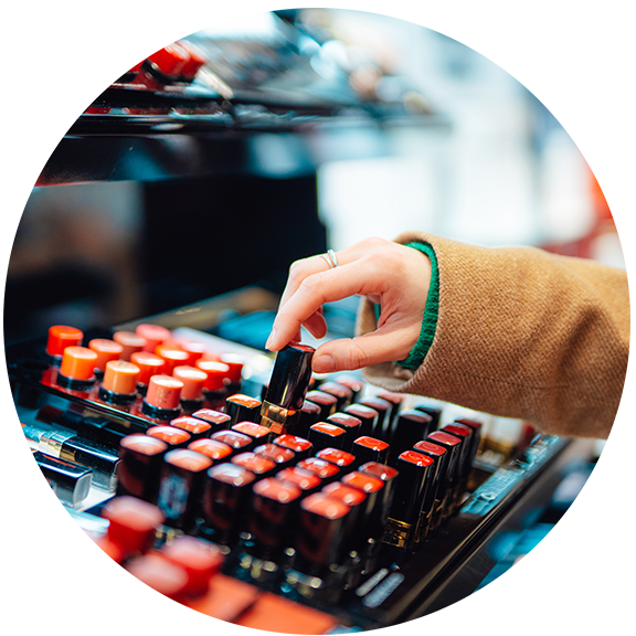 Woman looking at lipstick
