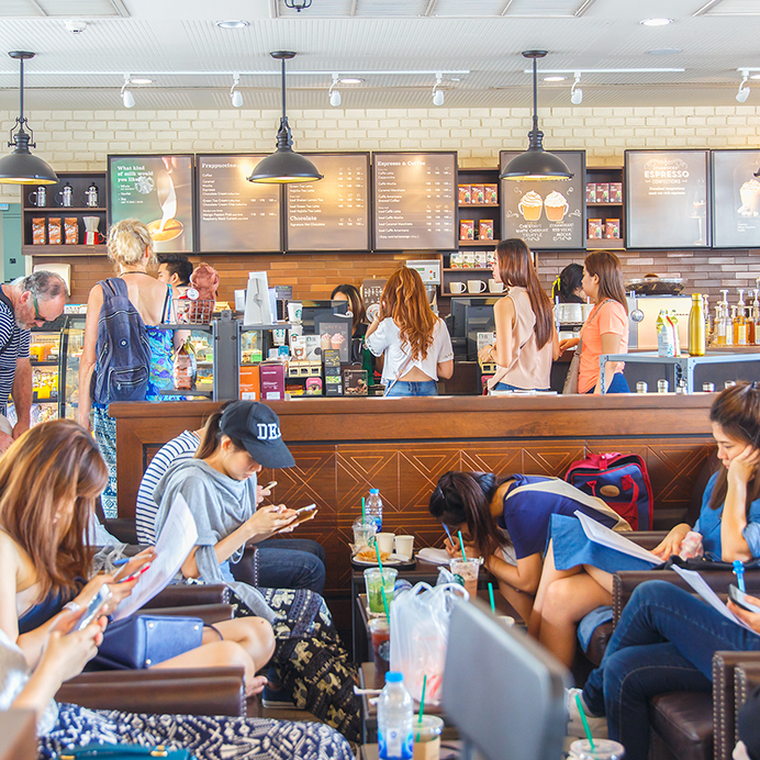 Bangkok ,Thailand- FEB 22, 2016: Starbucks Cafe interior. Starbucks Corporation is an American global coffee company and coffeehouse chain based in Seattle, Washington